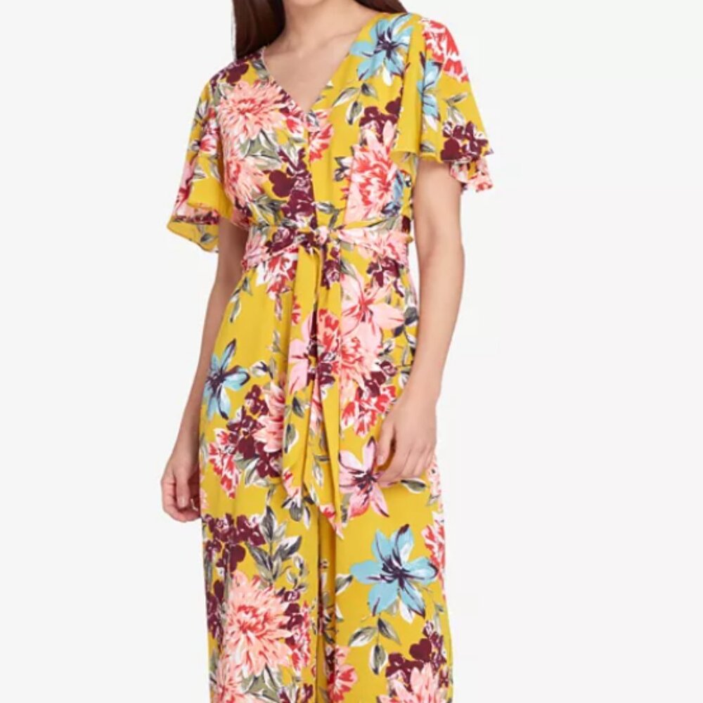 Floral Print Flutter-Sleeve Jumpsuit